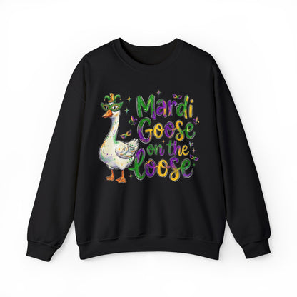 Mardi Gras Goose on the Loose Design on a Gildan Sweatshirt
