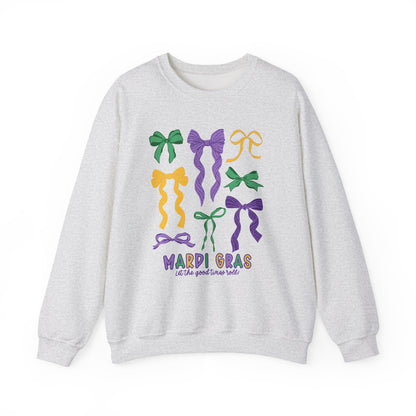 Mardi Gras Croquette Bow on a Gildan Sweatshirt