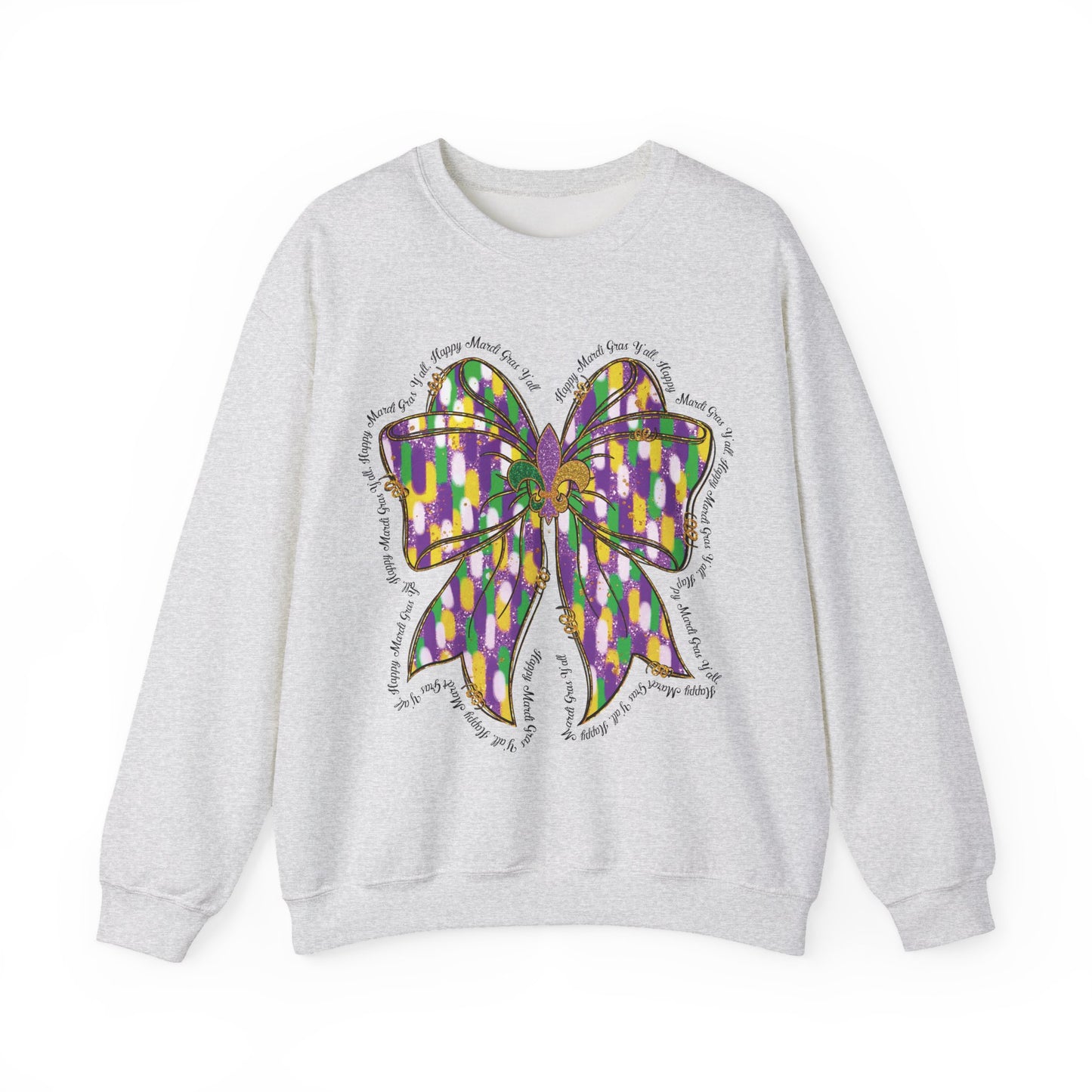Mardi Gras Croquette Bow on a Gildan Sweatshirt