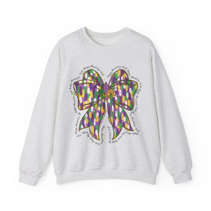 Mardi Gras Croquette Bow on a Gildan Sweatshirt