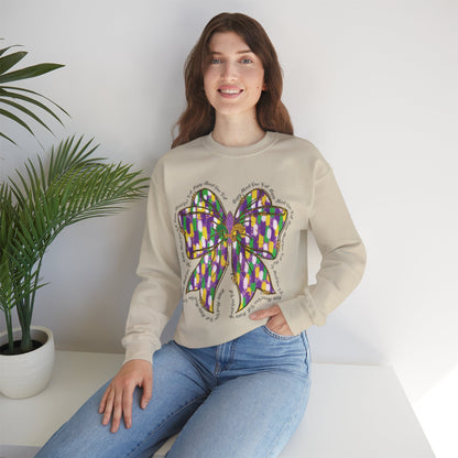 Mardi Gras Croquette Bow on a Gildan Sweatshirt