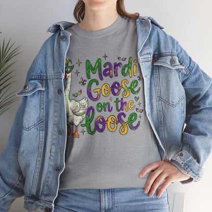 Mardi Gras Goose on the Loose Design on a Gildan T-Shirt