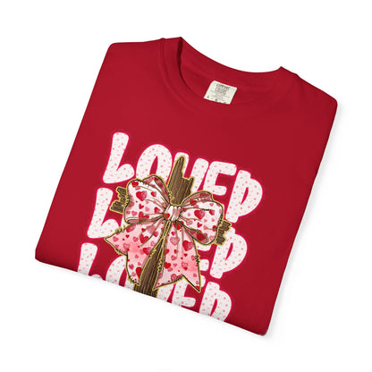 Loved Cross John 3:16 Christian T‑Shirt — Pink Ribbon Cross Graphic “Loved” on Comfort Color Shirt