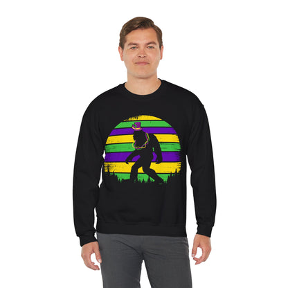 Mardi Gras Bigfoot Sasquatch on a Gildan Sweatshirt