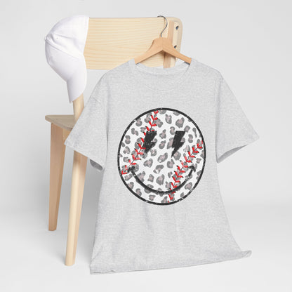 Baseball Leopard Smiley Face Graphic Shirt