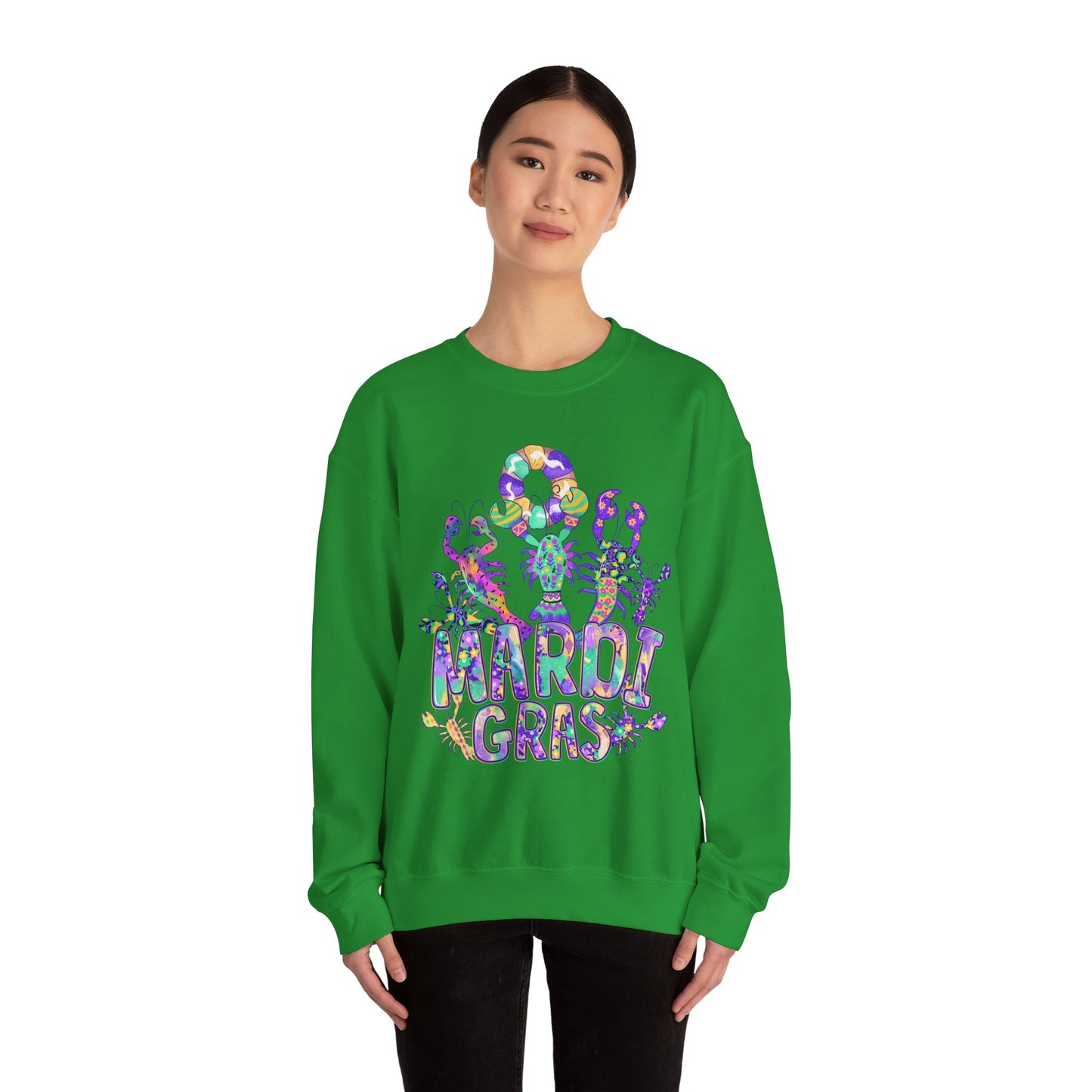 Mardi Gras Watercolor Crawfish on a Gildan Sweatshirt