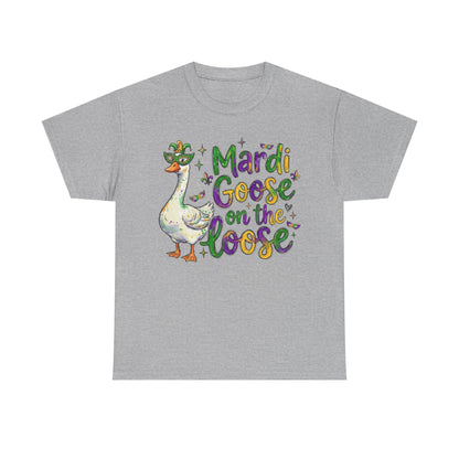 Mardi Gras Goose on the Loose Design on a Gildan T-Shirt