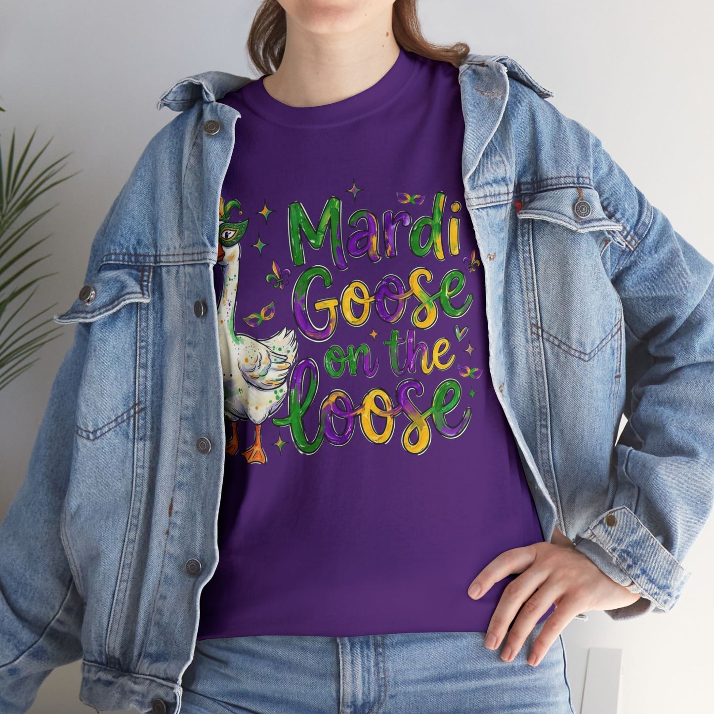 Mardi Gras Goose on the Loose Design on a Gildan T-Shirt