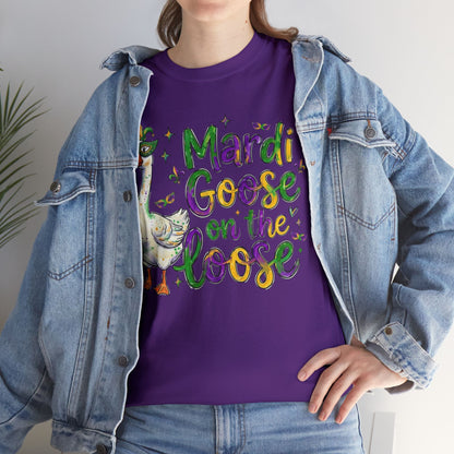 Mardi Gras Goose on the Loose Design on a Gildan T-Shirt