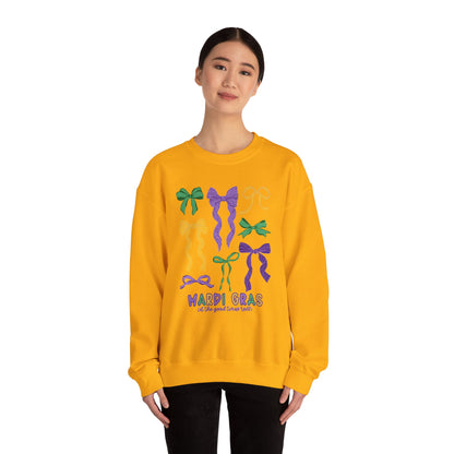 Mardi Gras Croquette Bow on a Gildan Sweatshirt