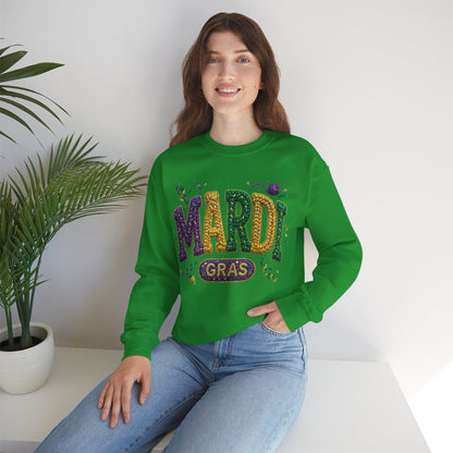 Mardi Gras Faux Yarn Design on a Gildan Sweatshirt