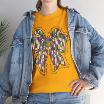 Mardi Gras Croquette Bow on a Gildan T-Shirt