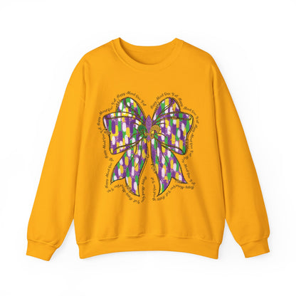 Mardi Gras Croquette Bow on a Gildan Sweatshirt