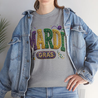 Mardi Gras Faux Yarn Design on a Gildan T-Shirt