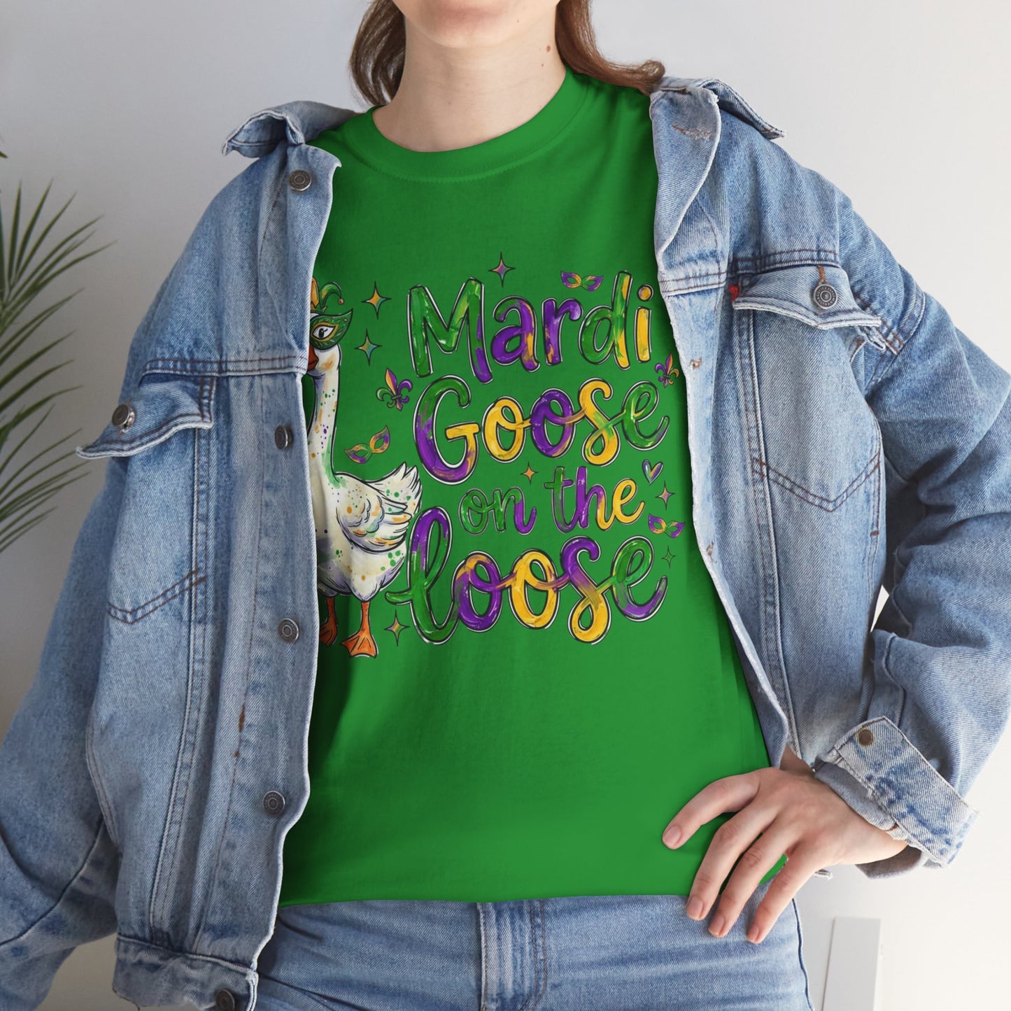 Mardi Gras Goose on the Loose Design on a Gildan T-Shirt