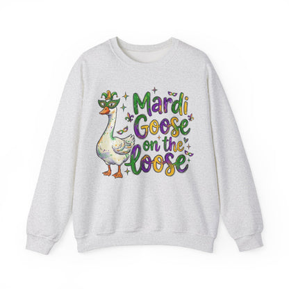 Mardi Gras Goose on the Loose Design on a Gildan Sweatshirt