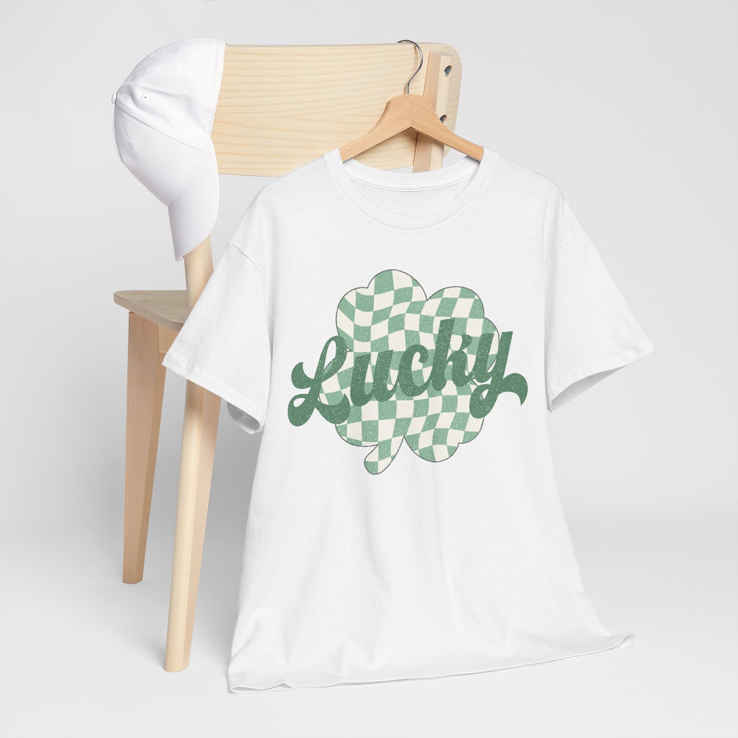 Lucky Checkered Clover on a Gildan Shirt