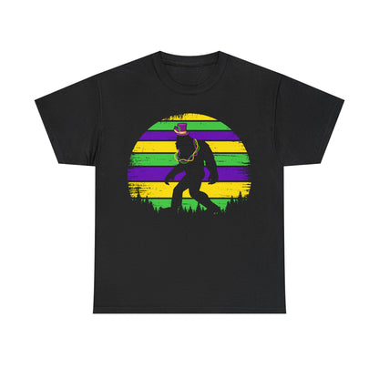 Mardi Gras Bigfoot Sasquatch on a Gildan T-Shirt