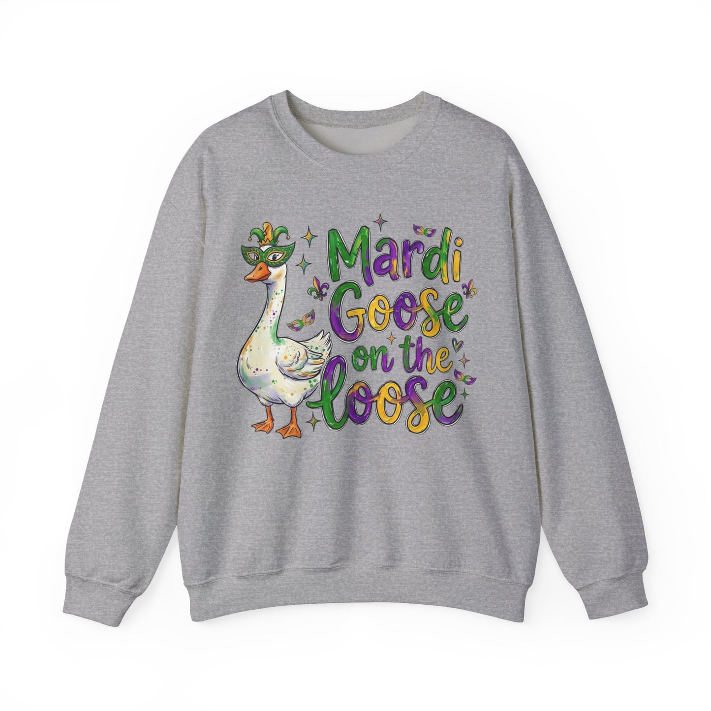 Mardi Gras Goose on the Loose Design on a Gildan Sweatshirt