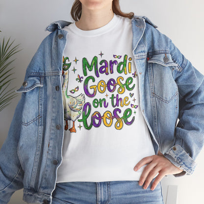 Mardi Gras Goose on the Loose Design on a Gildan T-Shirt