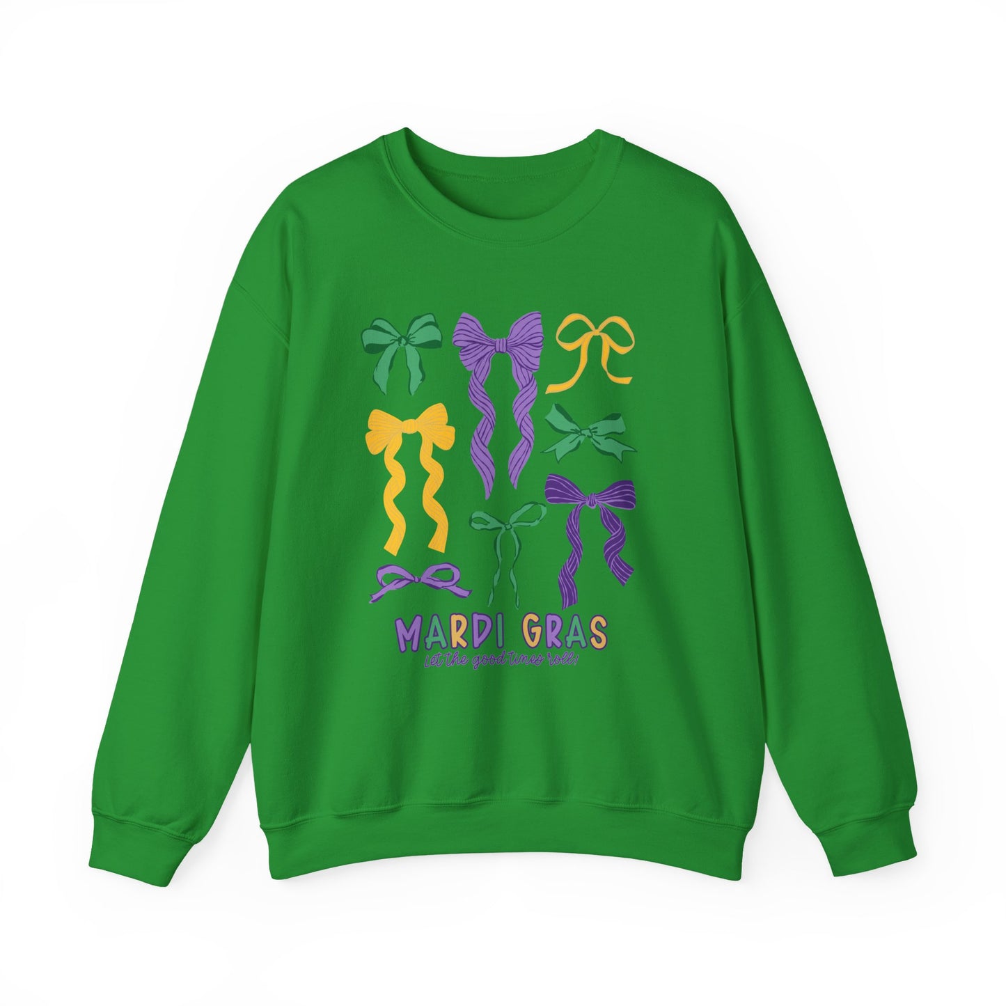 Mardi Gras Croquette Bow on a Gildan Sweatshirt