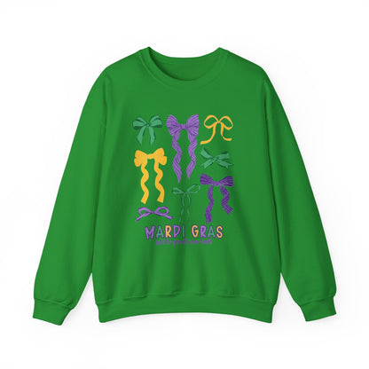 Mardi Gras Croquette Bow on a Gildan Sweatshirt