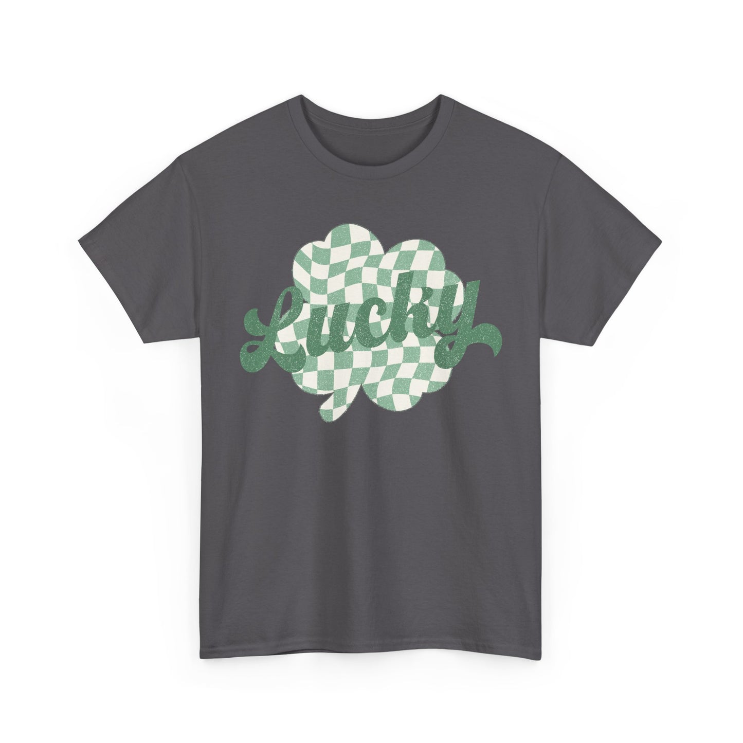Lucky Checkered Clover on a Gildan Shirt