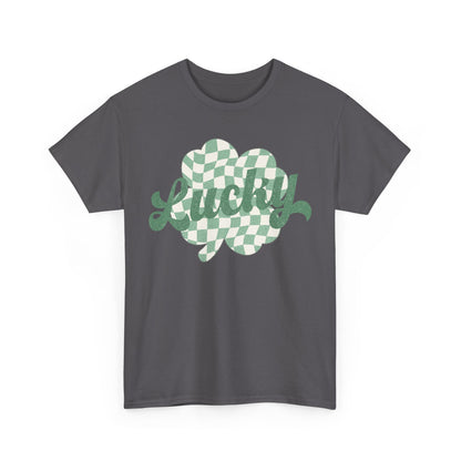 Lucky Checkered Clover on a Gildan Shirt