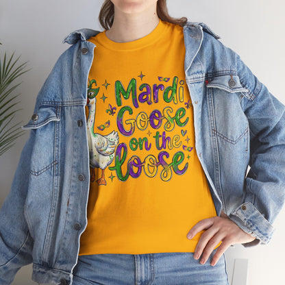 Mardi Gras Goose on the Loose Design on a Gildan T-Shirt