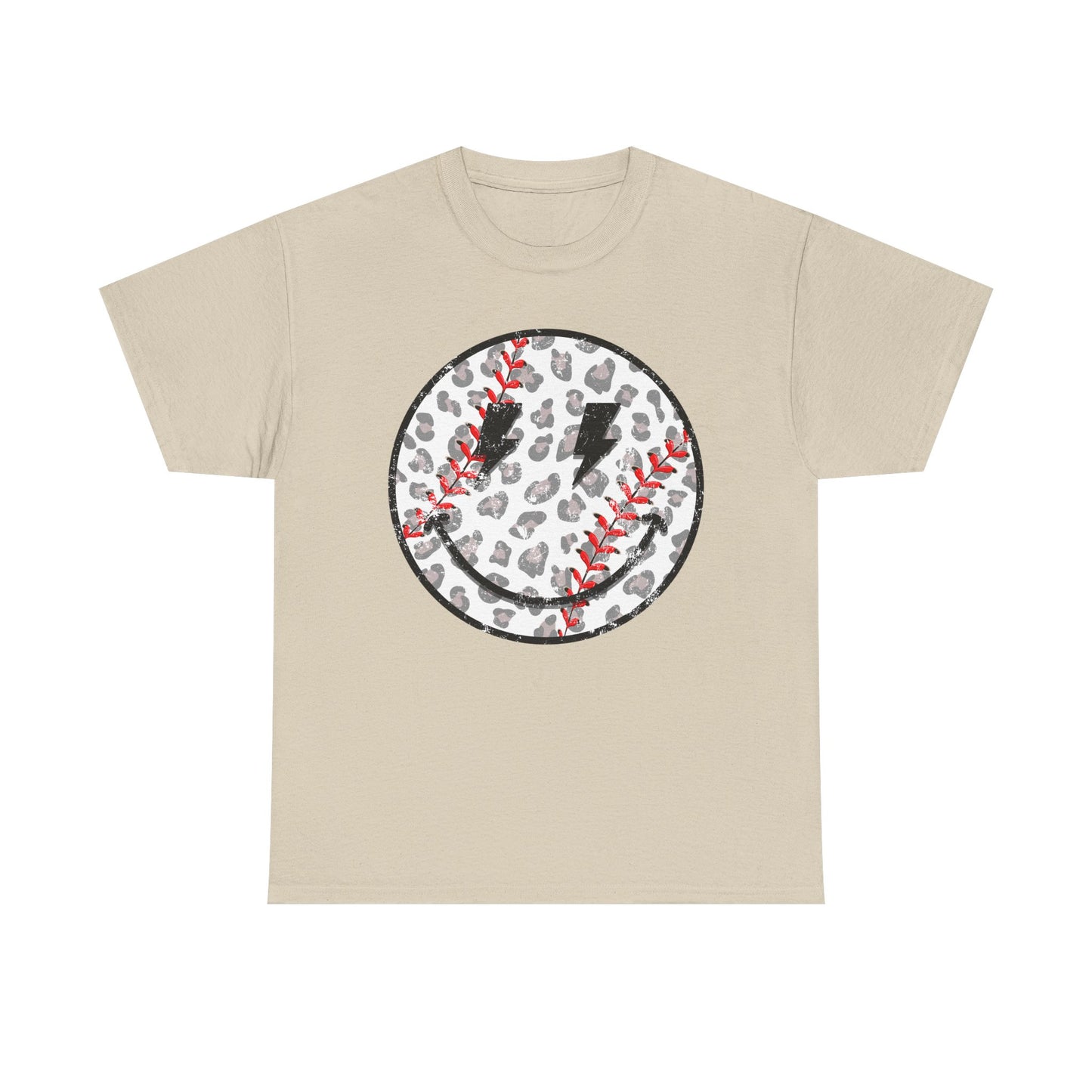 Baseball Leopard Smiley Face Graphic Shirt