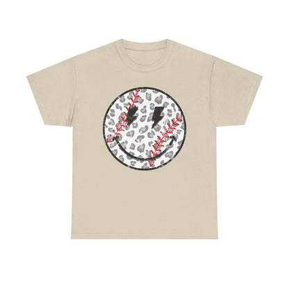 Baseball Leopard Smiley Face Graphic Shirt