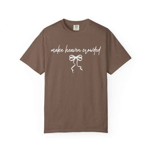 Make Heaven Expedited T-Shirt — Vintage Brown Script Bow Tee on Comfort Color Brand