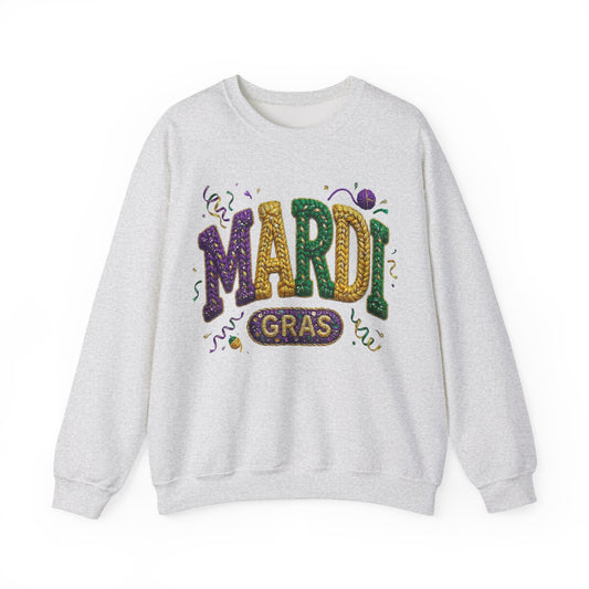 Mardi Gras Faux Yarn Design on a Gildan Sweatshirt