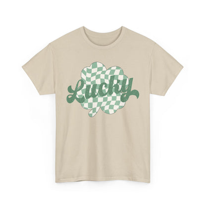 Lucky Checkered Clover on a Gildan Shirt