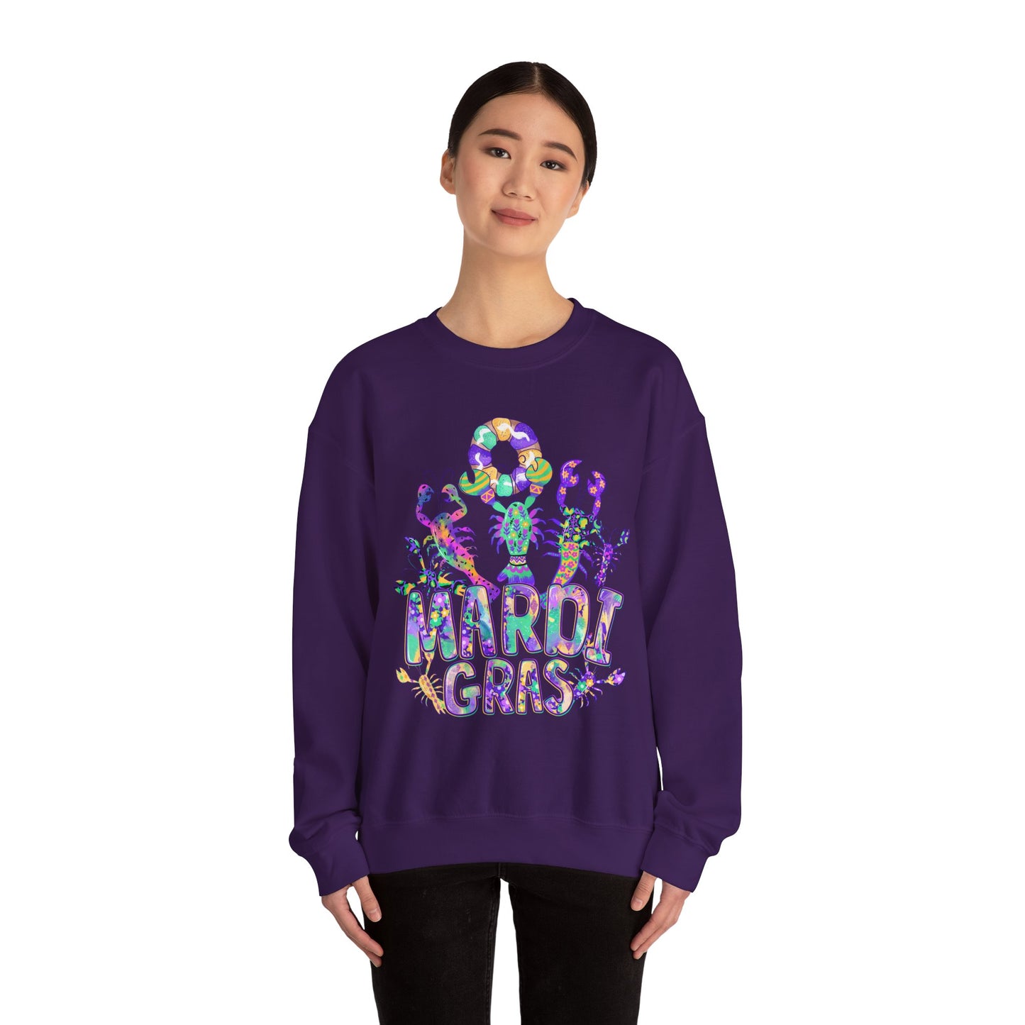 Mardi Gras Watercolor Crawfish on a Gildan Sweatshirt