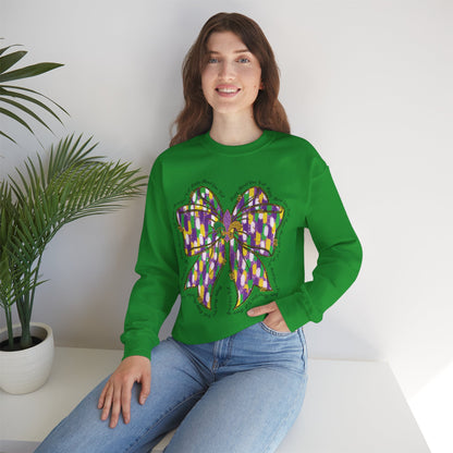 Mardi Gras Croquette Bow on a Gildan Sweatshirt