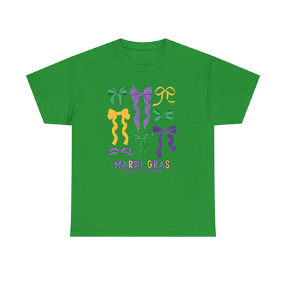 Mardi Gras Croquette Bow on a Gildan T-Shirt
