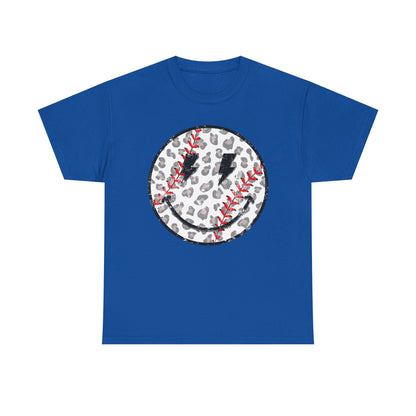 Baseball Leopard Smiley Face Graphic Shirt