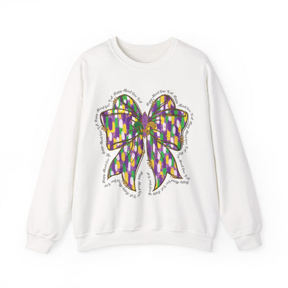 Mardi Gras Croquette Bow on a Gildan Sweatshirt