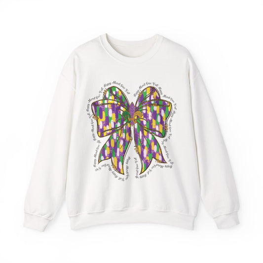 Mardi Gras Croquette Bow on a Gildan Sweatshirt