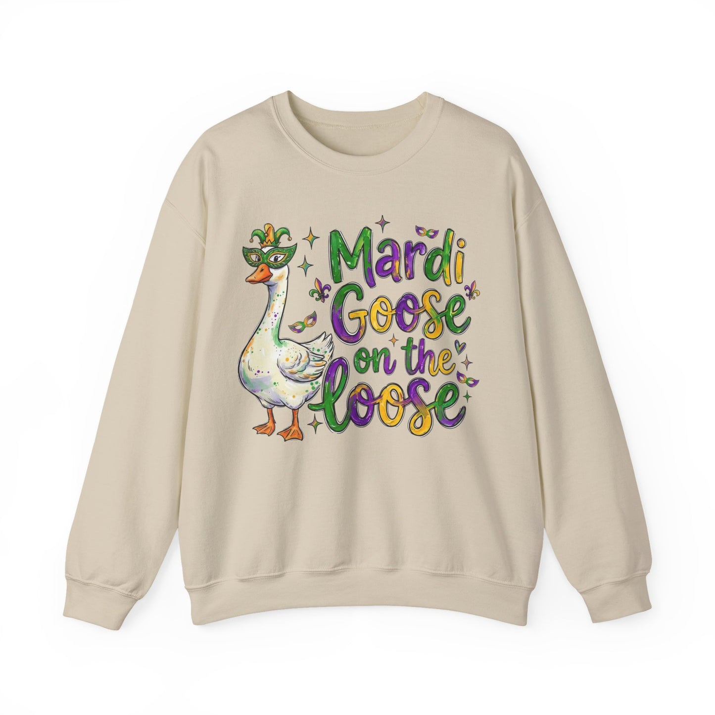 Mardi Gras Goose on the Loose Design on a Gildan Sweatshirt