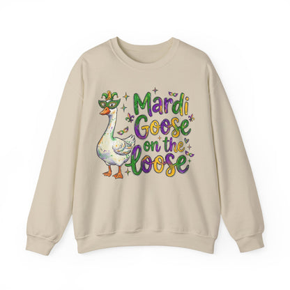 Mardi Gras Goose on the Loose Design on a Gildan Sweatshirt