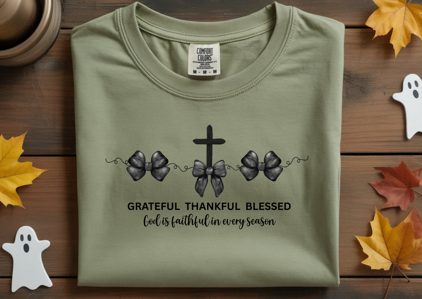Black Bows Grateful Thankful Blessed Comfort Color Shirts
