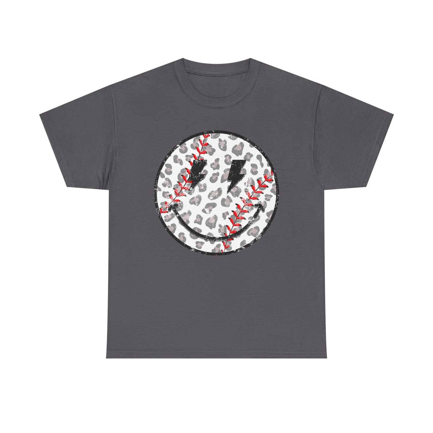 Baseball Leopard Smiley Face Graphic Shirt