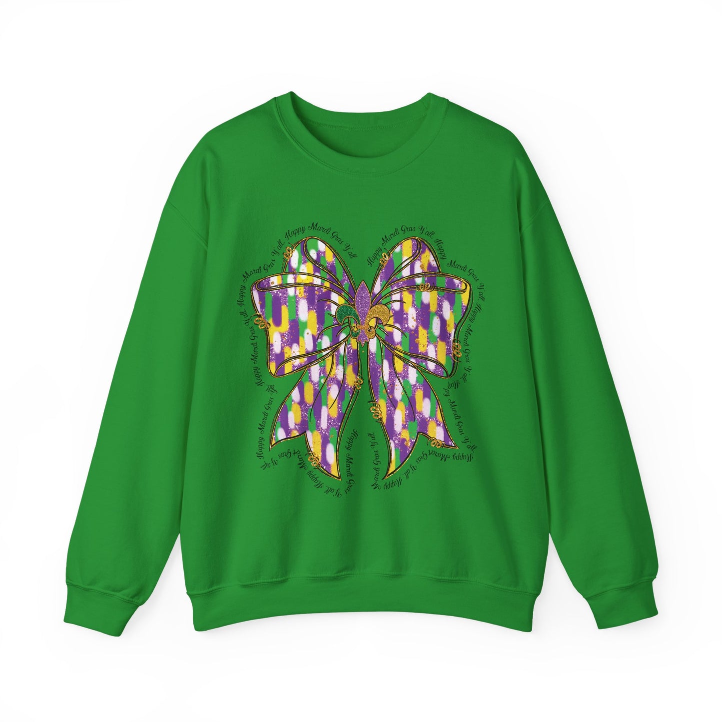 Mardi Gras Croquette Bow on a Gildan Sweatshirt