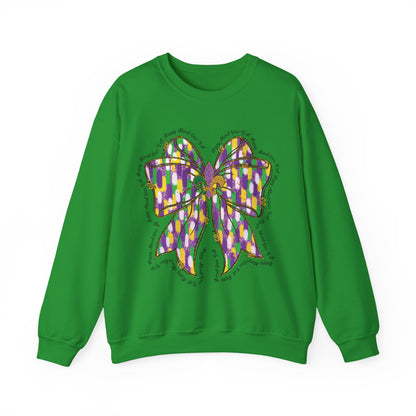 Mardi Gras Croquette Bow on a Gildan Sweatshirt