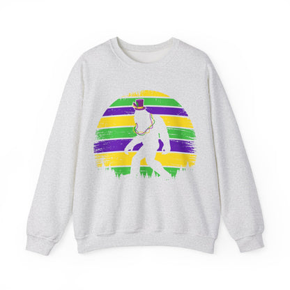 Mardi Gras Bigfoot Sasquatch on a Gildan Sweatshirt