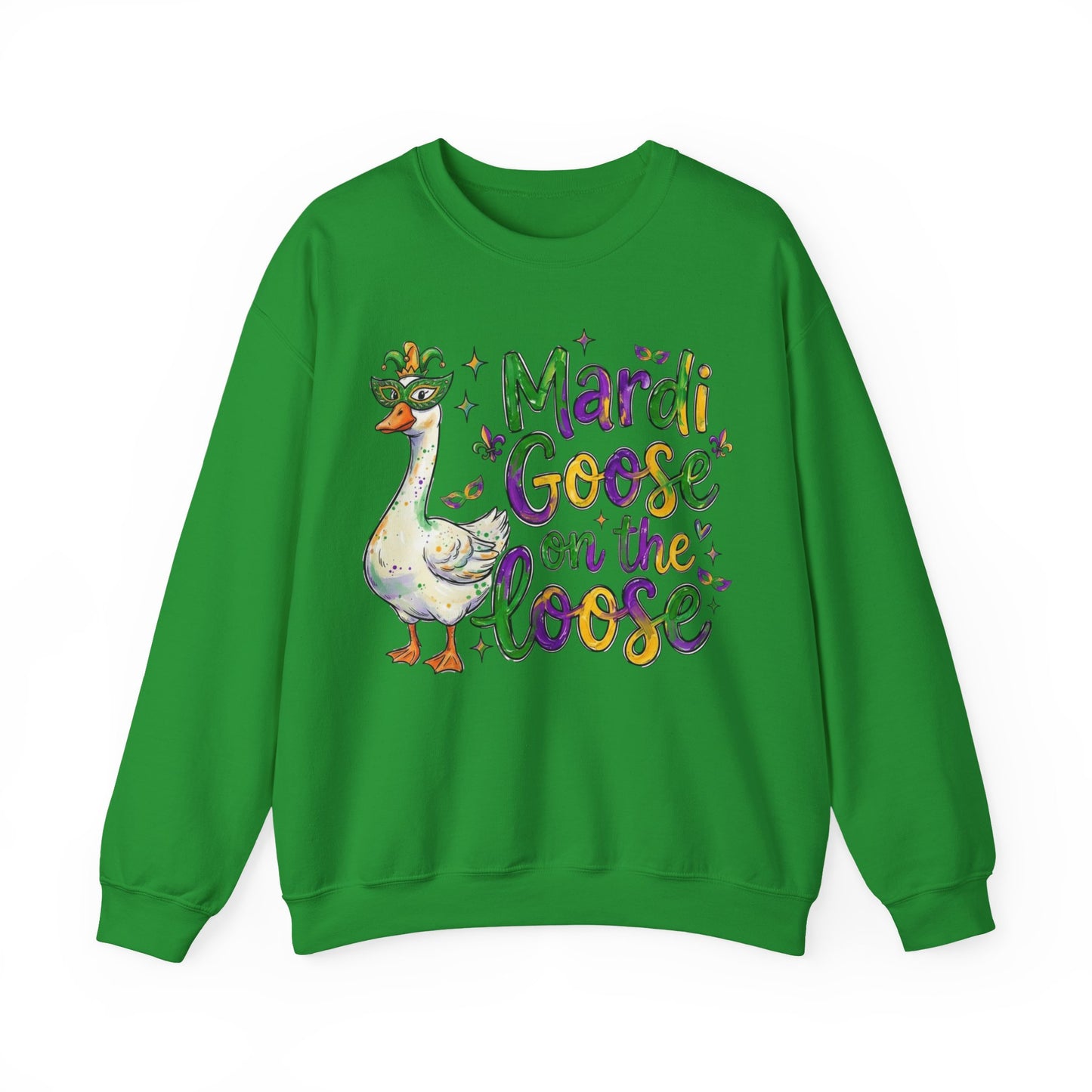 Mardi Gras Goose on the Loose Design on a Gildan Sweatshirt