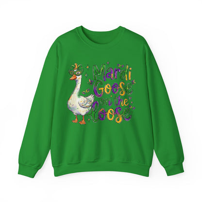 Mardi Gras Goose on the Loose Design on a Gildan Sweatshirt
