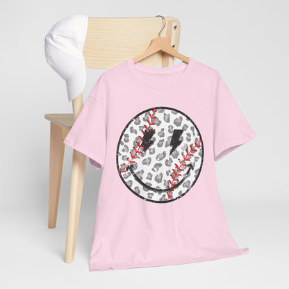Baseball Leopard Smiley Face Graphic Shirt